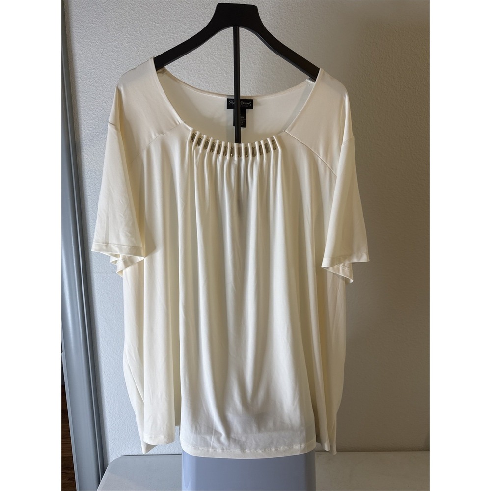 Maggie‎ Barnes Women's Beaded Front Blouse Short Sleeve Plus Size 4XL New